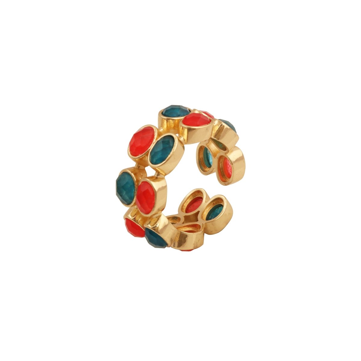 Unakite Jasper Gemstone Band Ring, Adjustable Bezel Set Jewelry CR - 1028