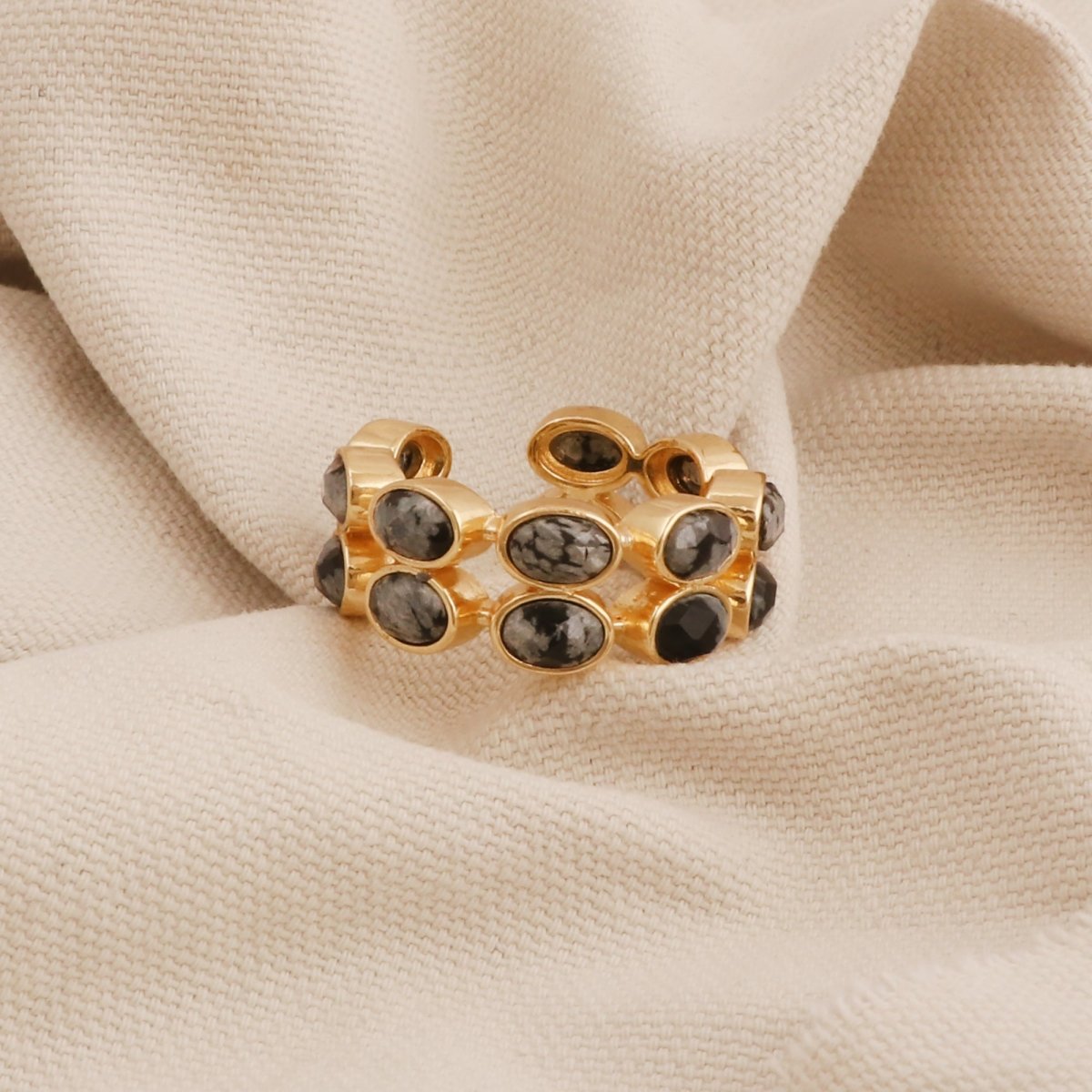 Unakite Jasper Gemstone Band Ring, Adjustable Bezel Set Jewelry CR - 1028