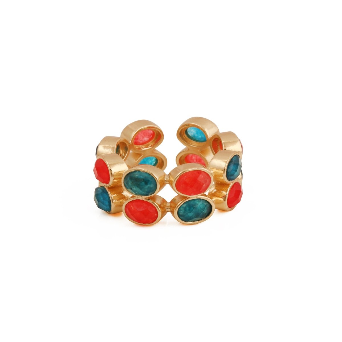 Unakite Jasper Gemstone Band Ring, Adjustable Bezel Set Jewelry CR - 1028