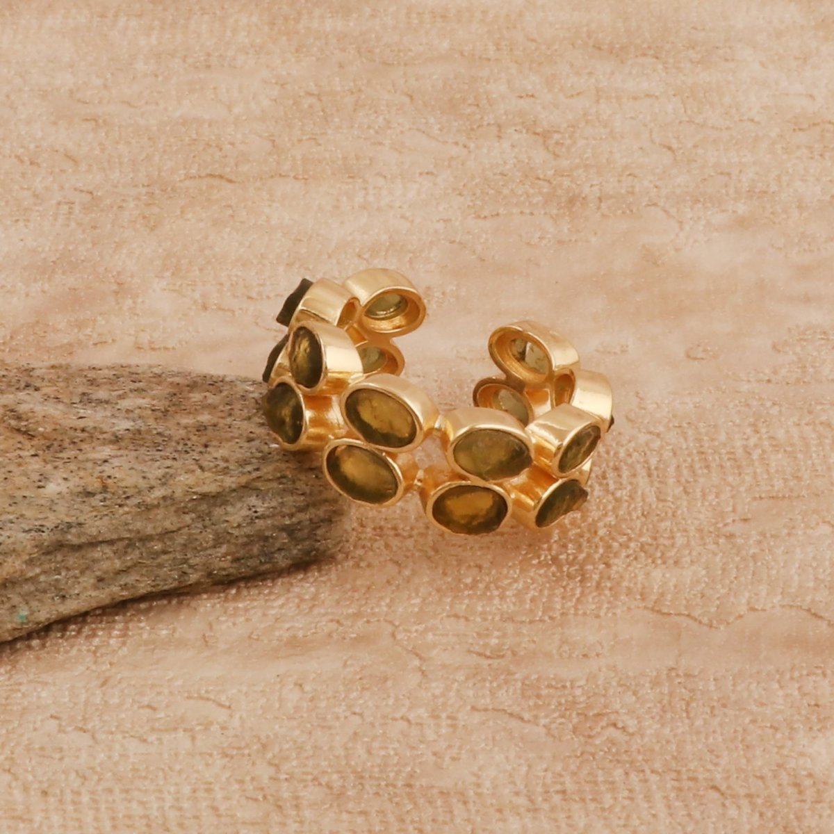 Unakite Jasper Gemstone Band Ring, Adjustable Bezel Set Jewelry CR - 1028