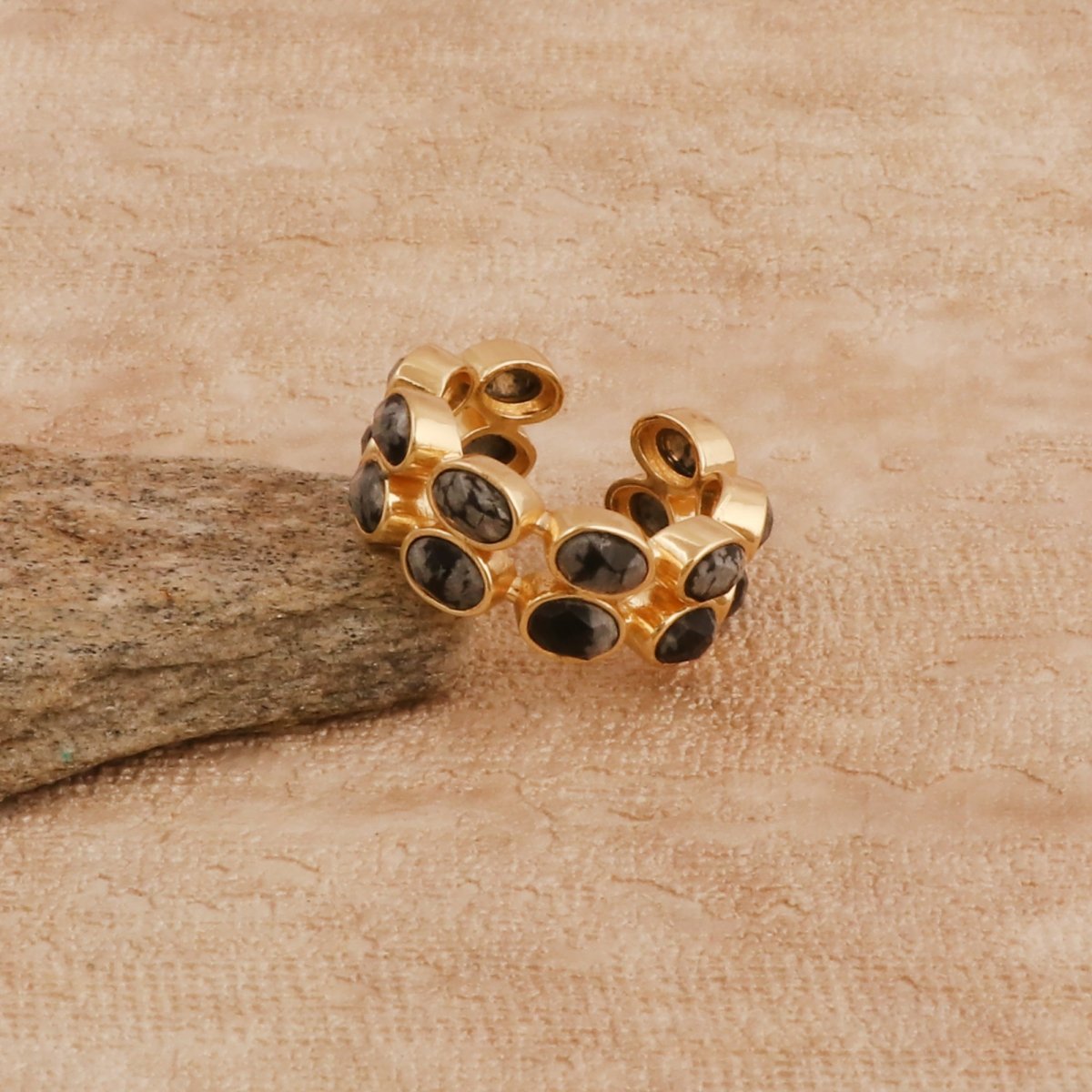 Unakite Jasper Gemstone Band Ring, Adjustable Bezel Set Jewelry CR - 1028