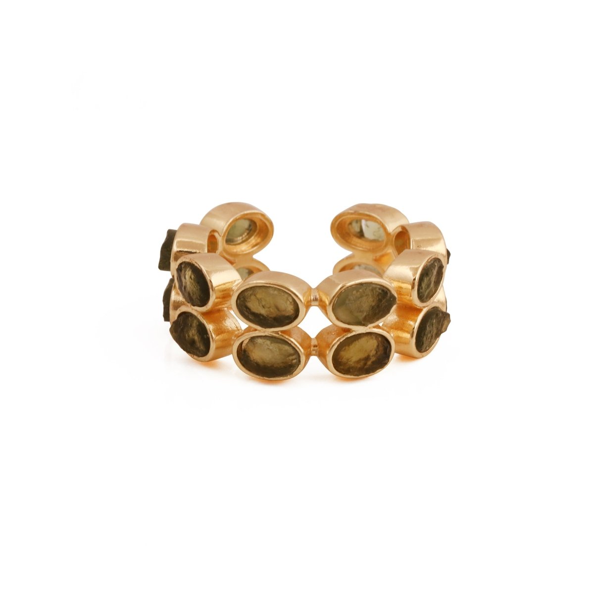 Unakite Jasper Gemstone Band Ring, Adjustable Bezel Set Jewelry CR - 1028
