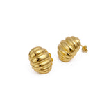 Vintage Inspired Chunky Gold Dome Stud Earrings Ribbed Statement Jewelry