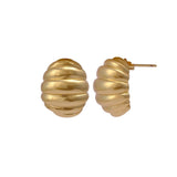 Vintage Inspired Chunky Gold Dome Stud Earrings Ribbed Statement Jewelry
