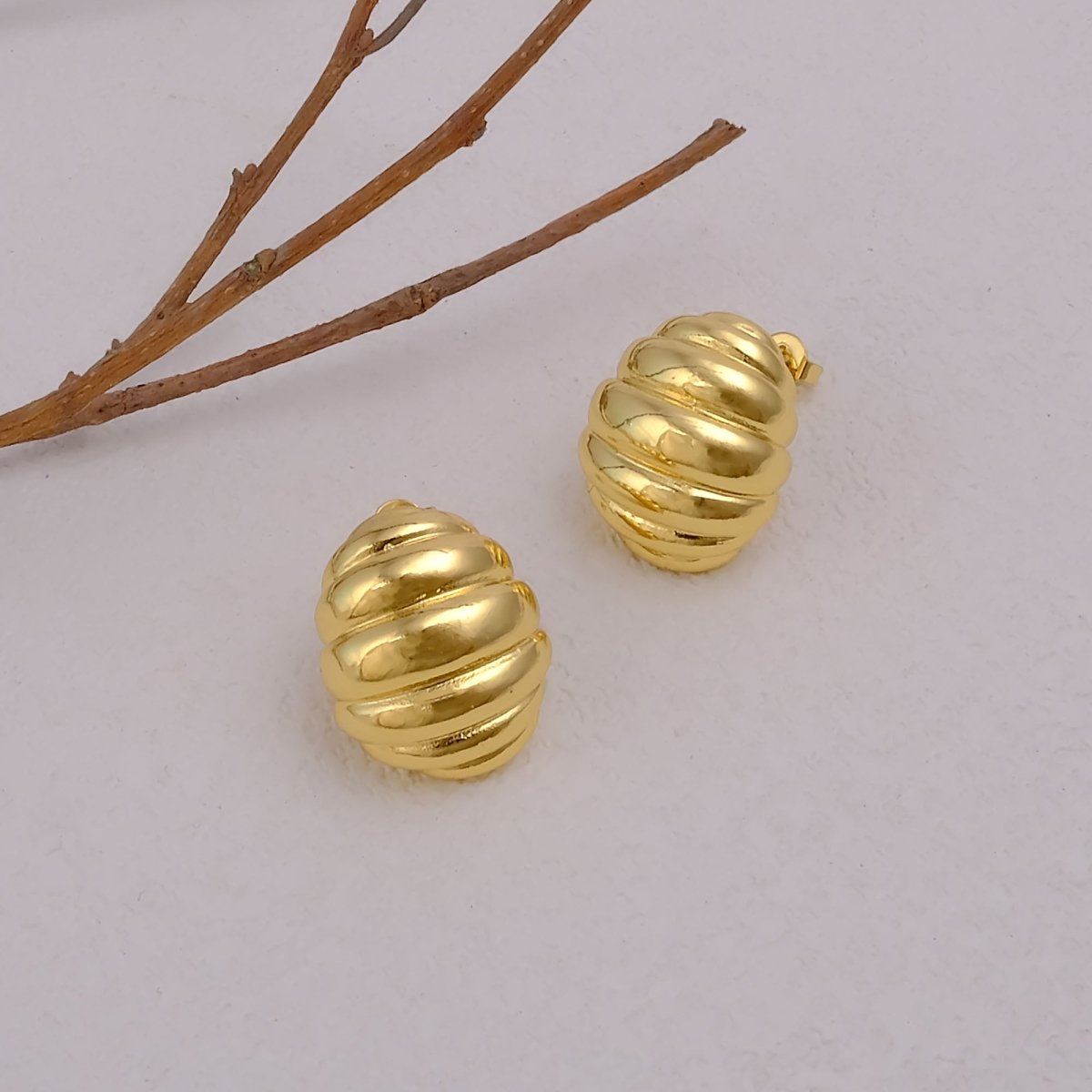 Vintage Inspired Chunky Gold Dome Stud Earrings Ribbed Statement Jewelry