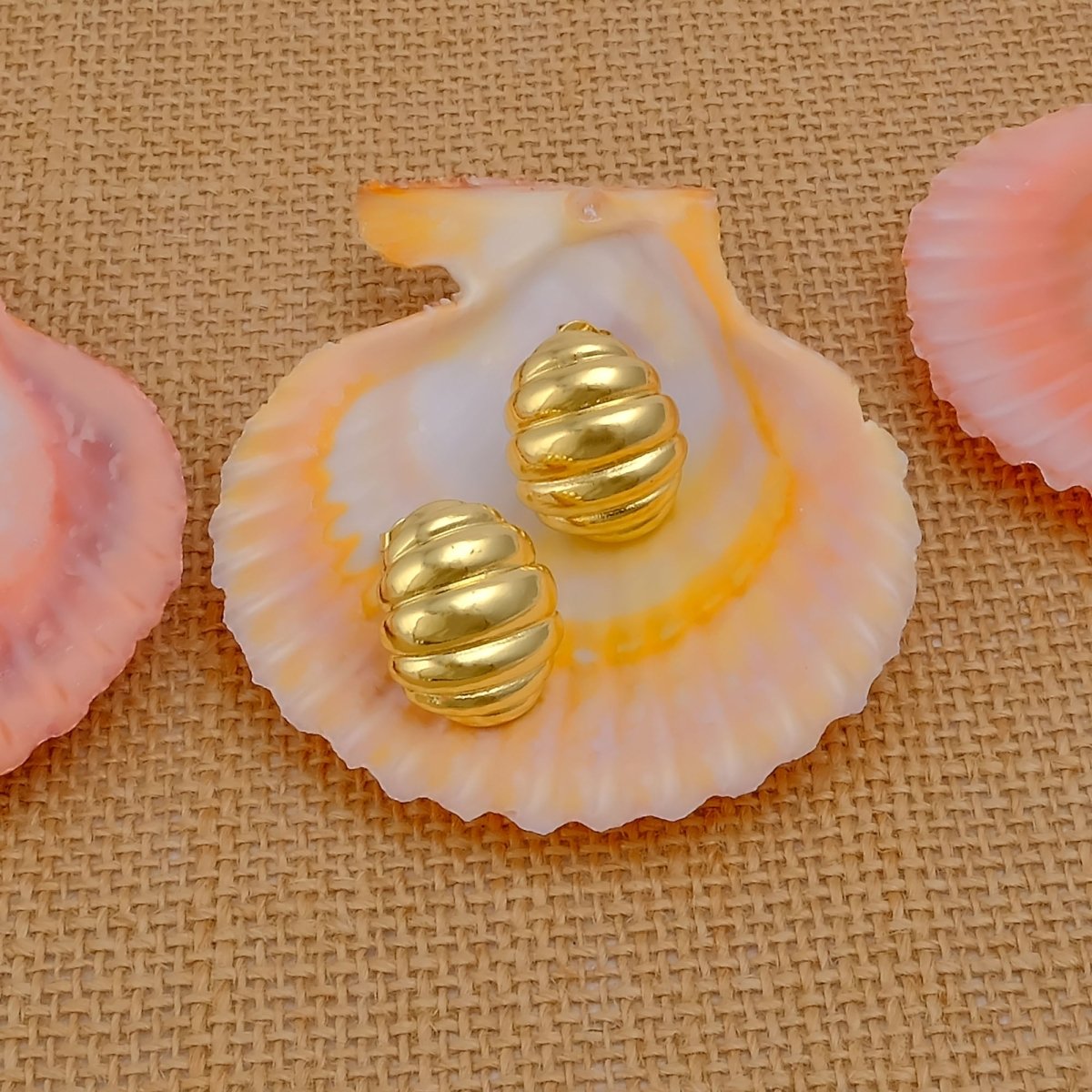 Vintage Inspired Chunky Gold Dome Stud Earrings Ribbed Statement Jewelry