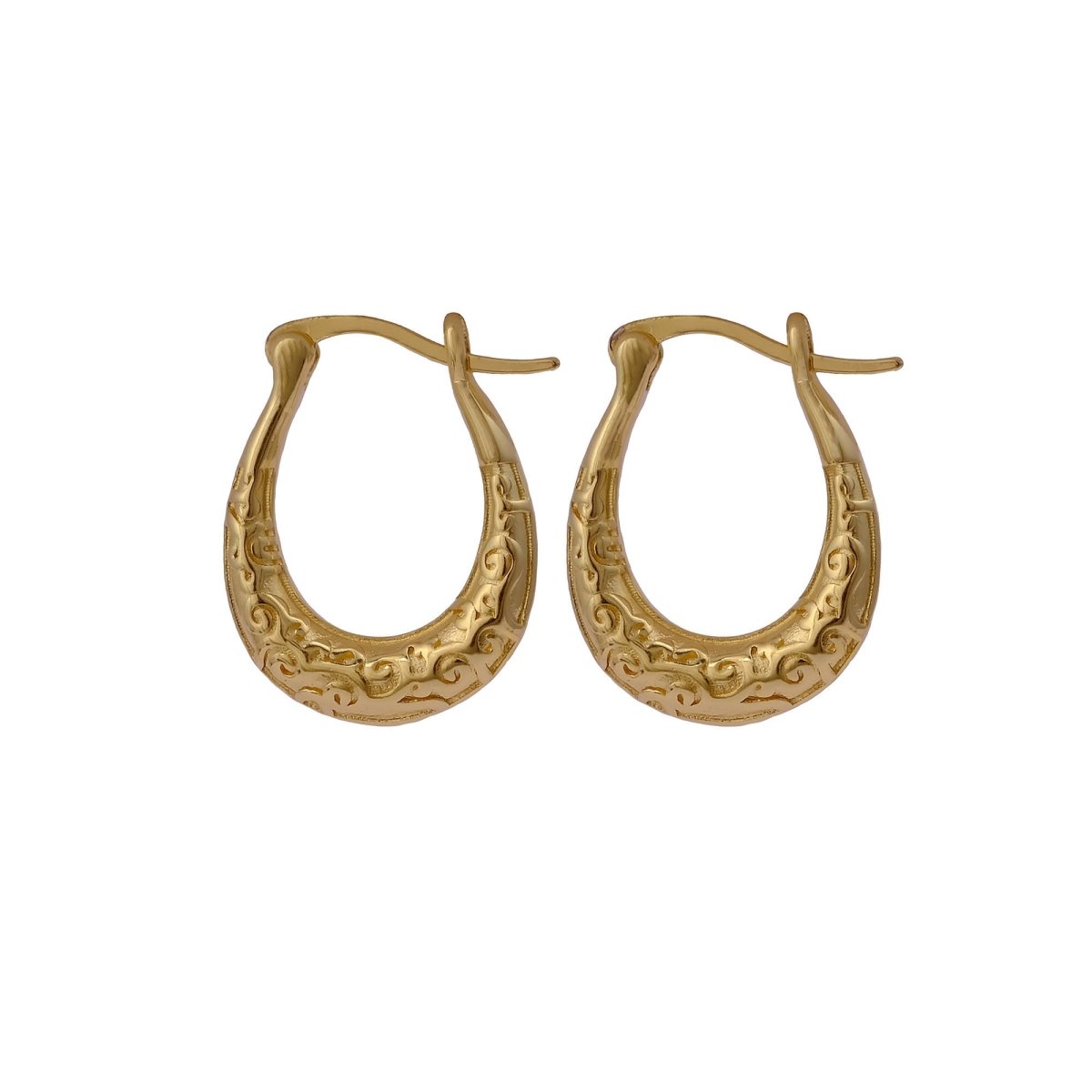 Vintage Style Textured U Gold Plated Fashion Hoop Earrings