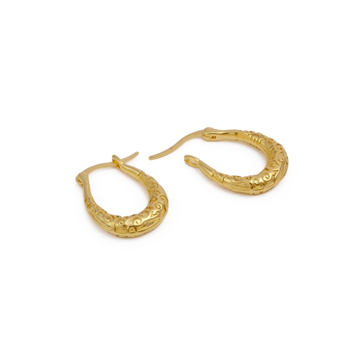 Vintage Style Textured U Gold Plated Fashion Hoop Earrings