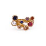 Emerald Quartz Stone Dainty Stackable Adjustable Promise Antique Ring Gold Plated