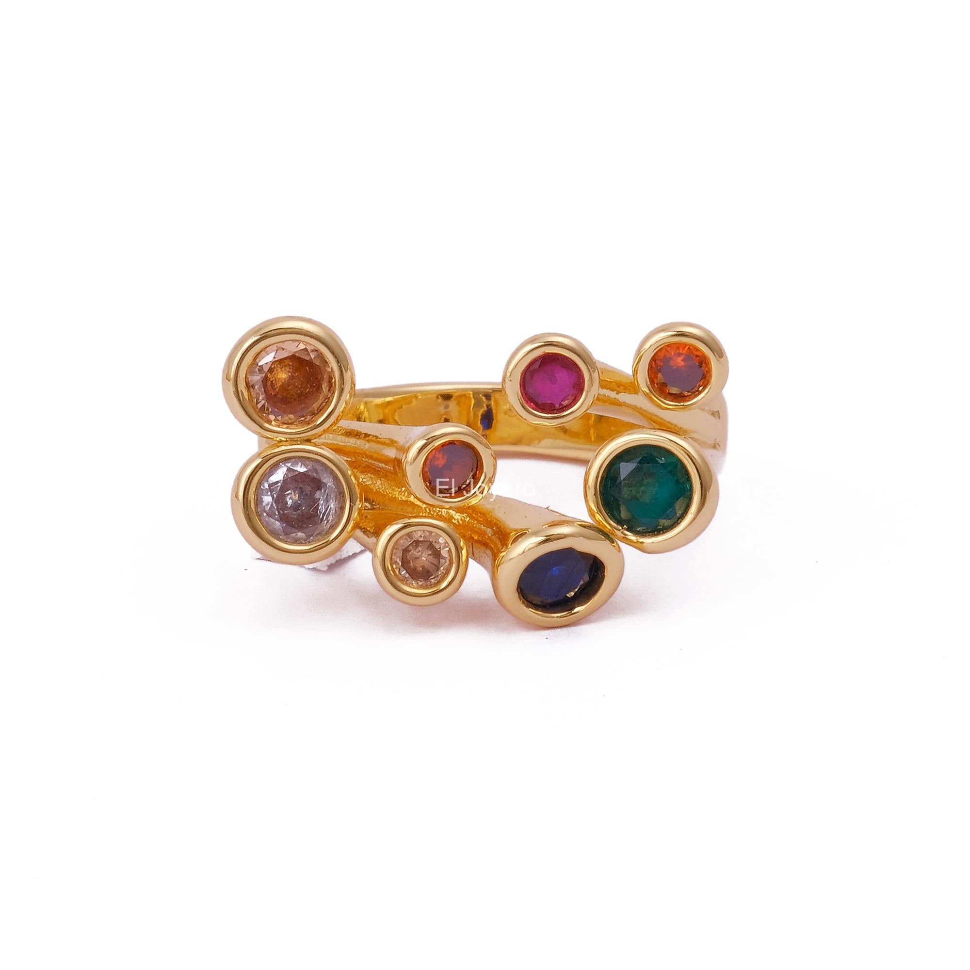 Emerald Quartz Stone Dainty Stackable Adjustable Promise Antique Ring Gold Plated