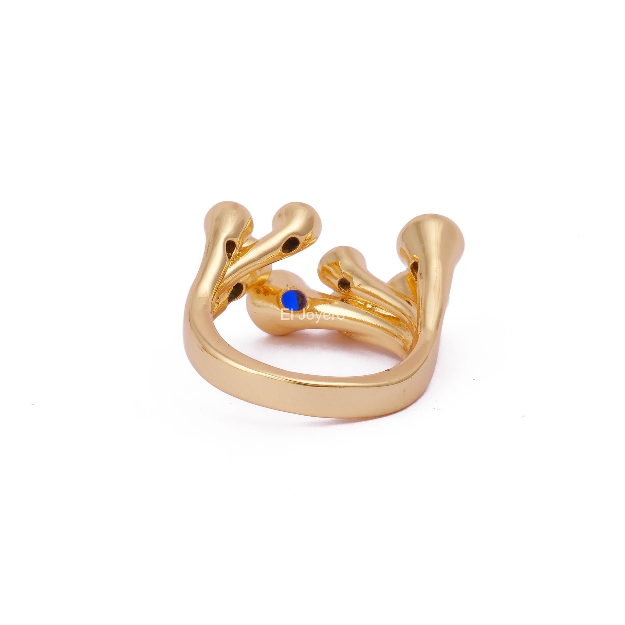 Emerald Quartz Stone Dainty Stackable Adjustable Promise Antique Ring Gold Plated