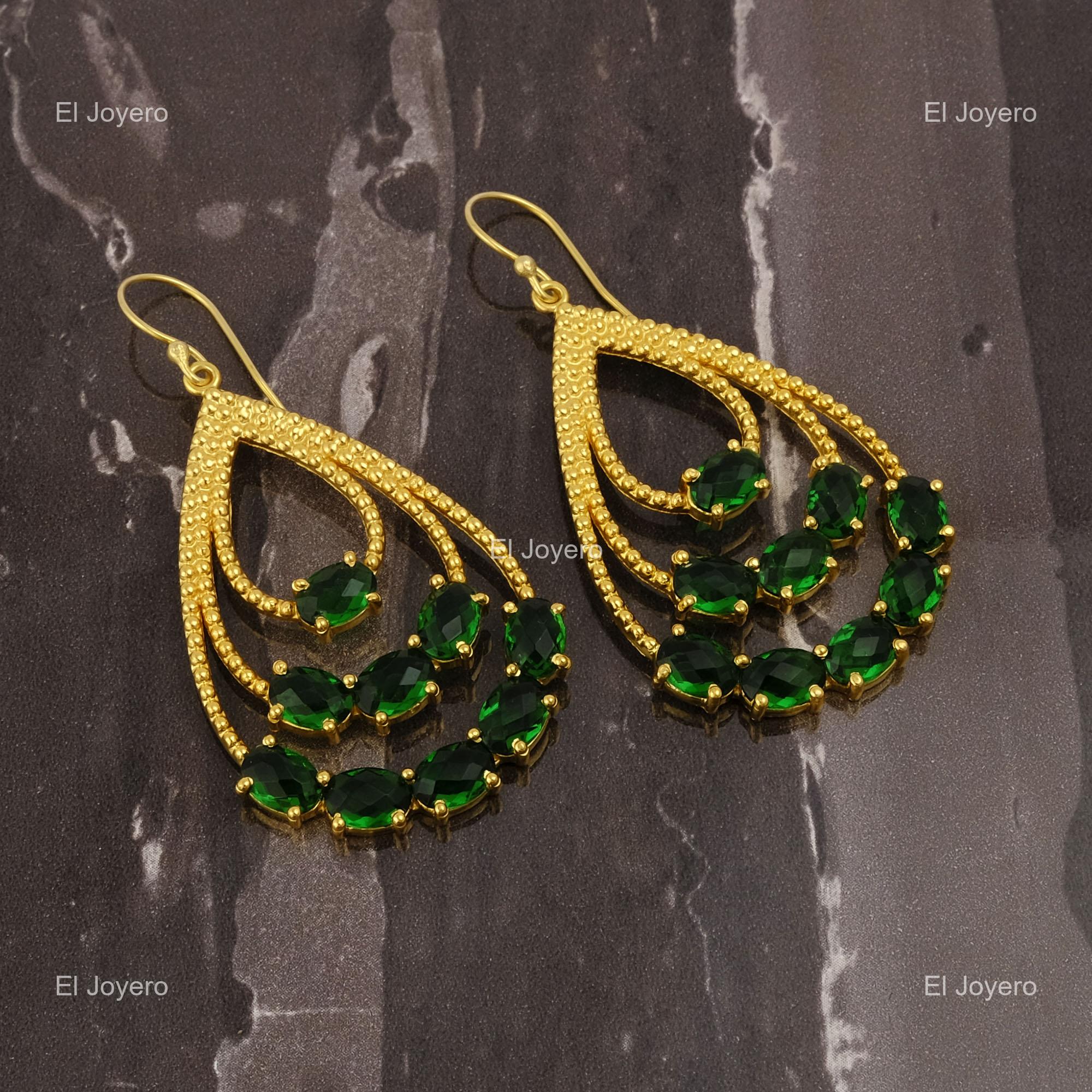 Apatite Stone Gold Plated Engagement Daughter Dangle Drop Prong Hook Earrings