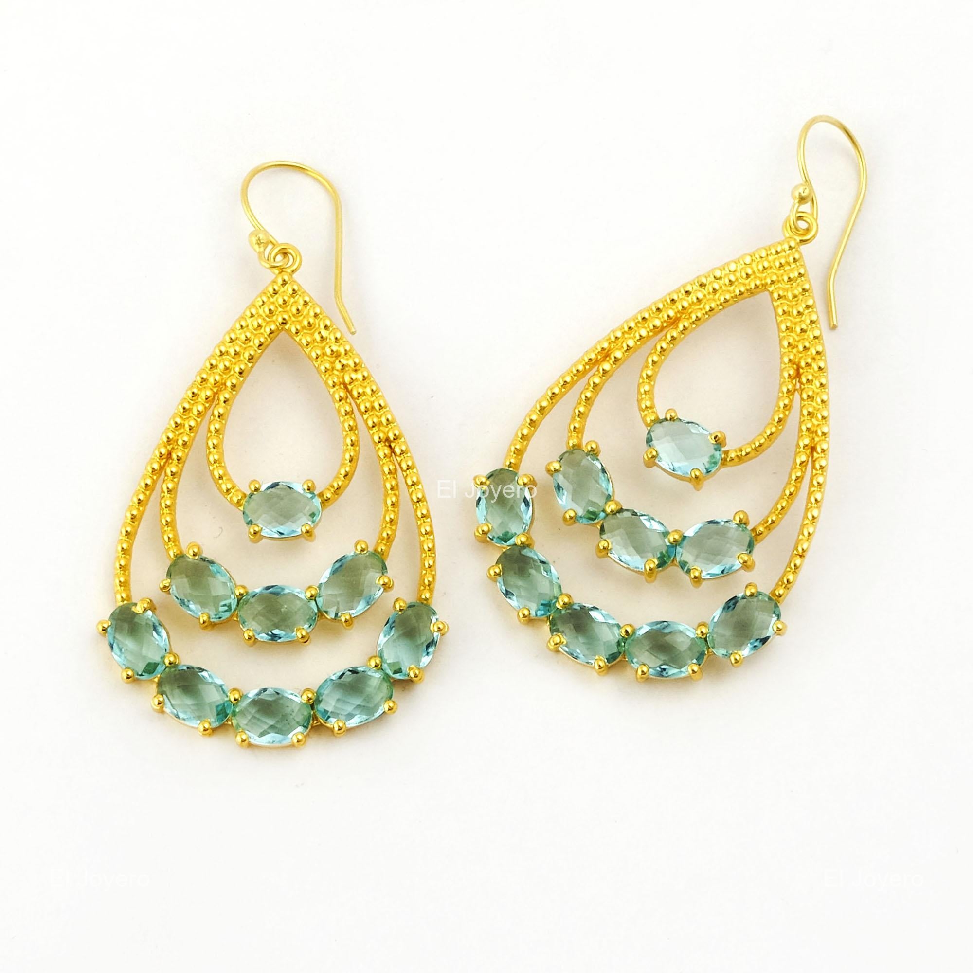Apatite Stone Gold Plated Engagement Daughter Dangle Drop Prong Hook Earrings
