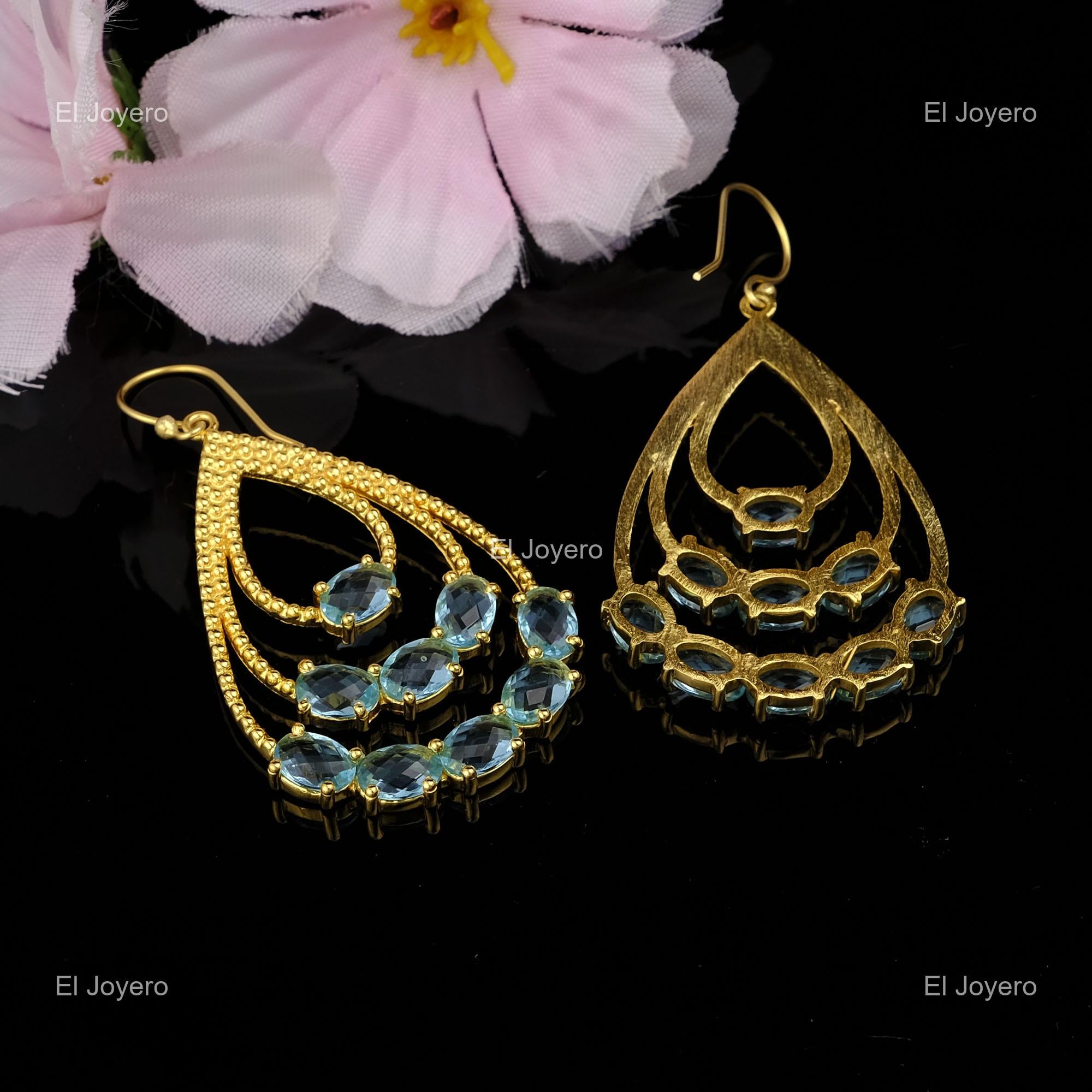 Apatite Stone Gold Plated Engagement Daughter Dangle Drop Prong Hook Earrings
