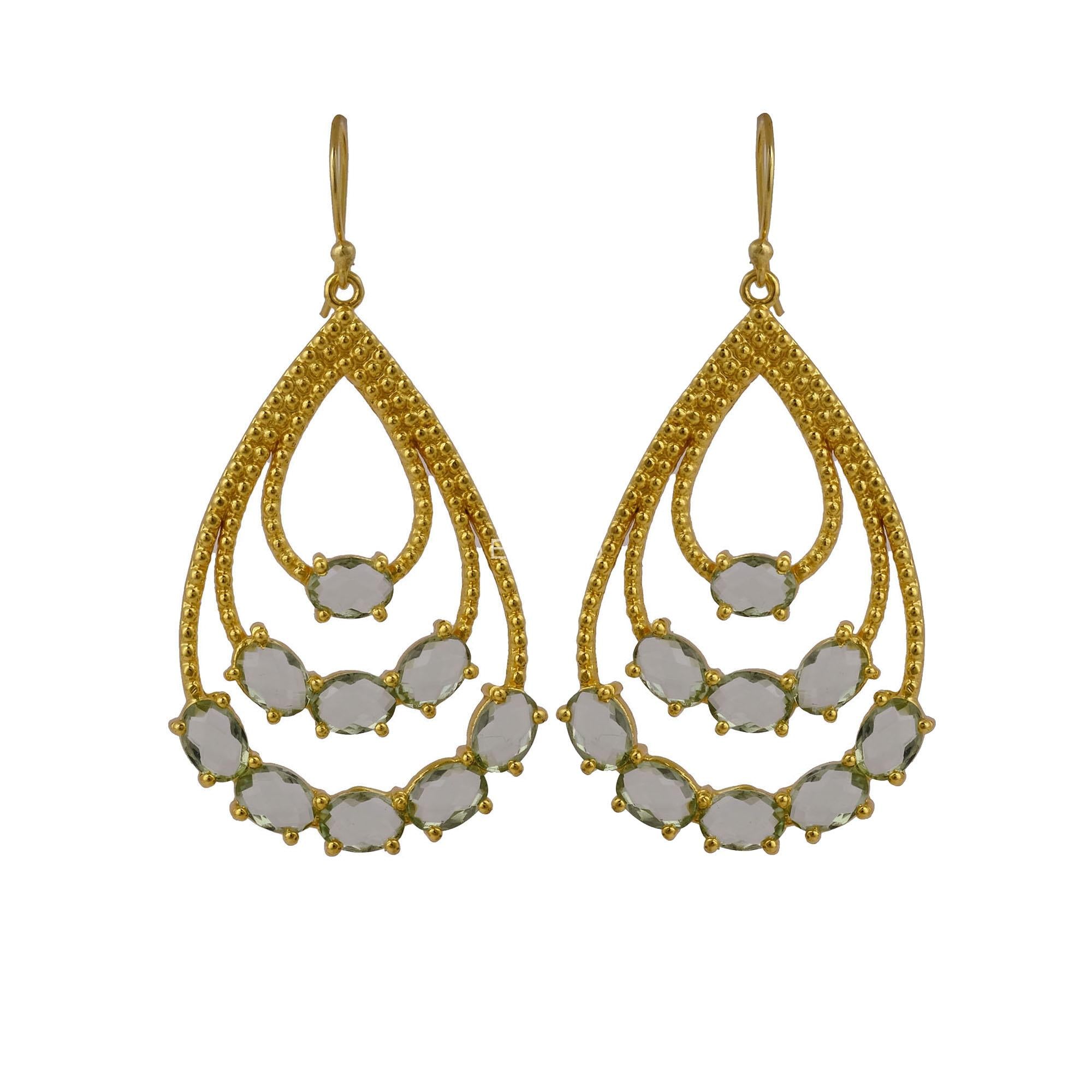 Apatite Stone Gold Plated Engagement Daughter Dangle Drop Prong Hook Earrings