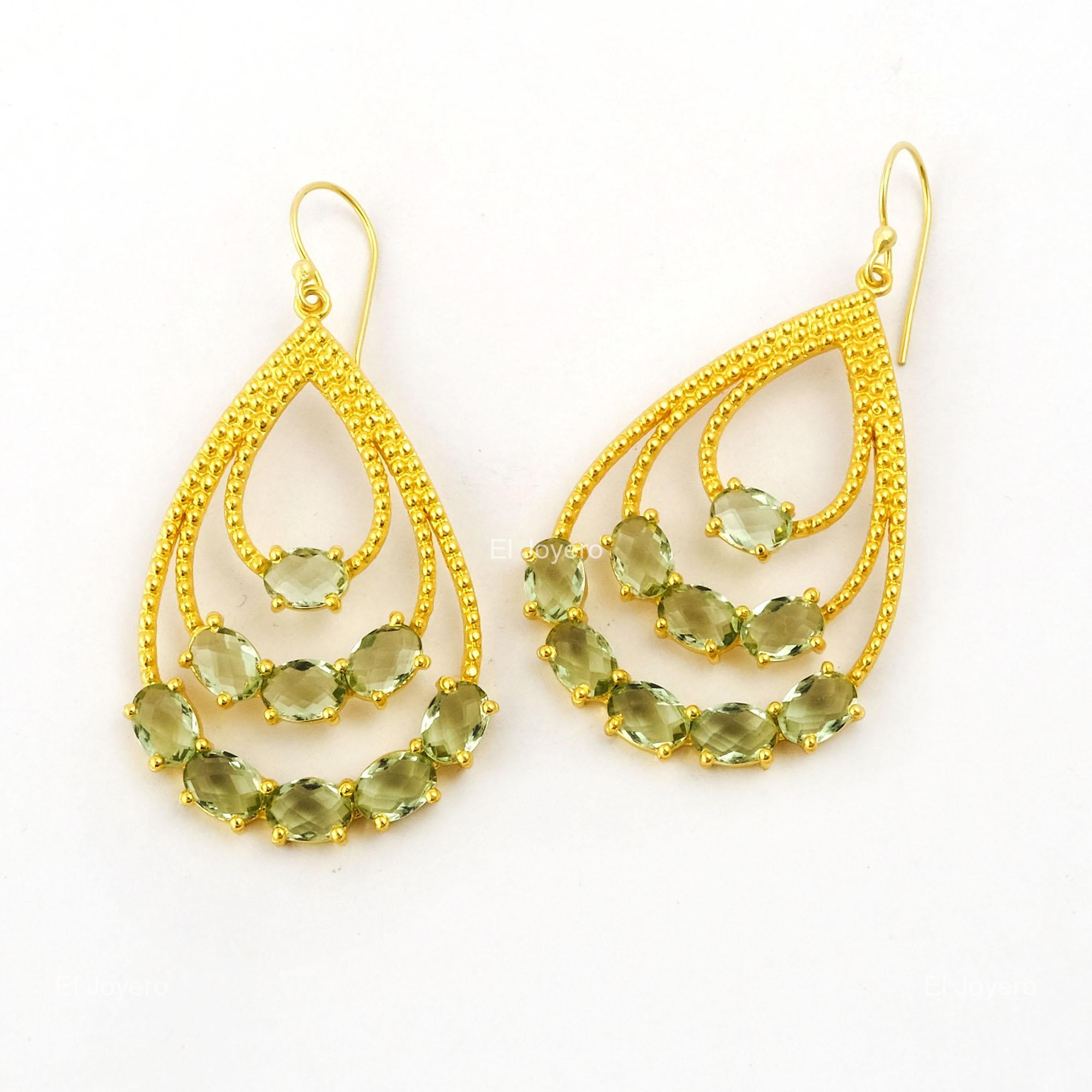 Apatite Stone Gold Plated Engagement Daughter Dangle Drop Prong Hook Earrings
