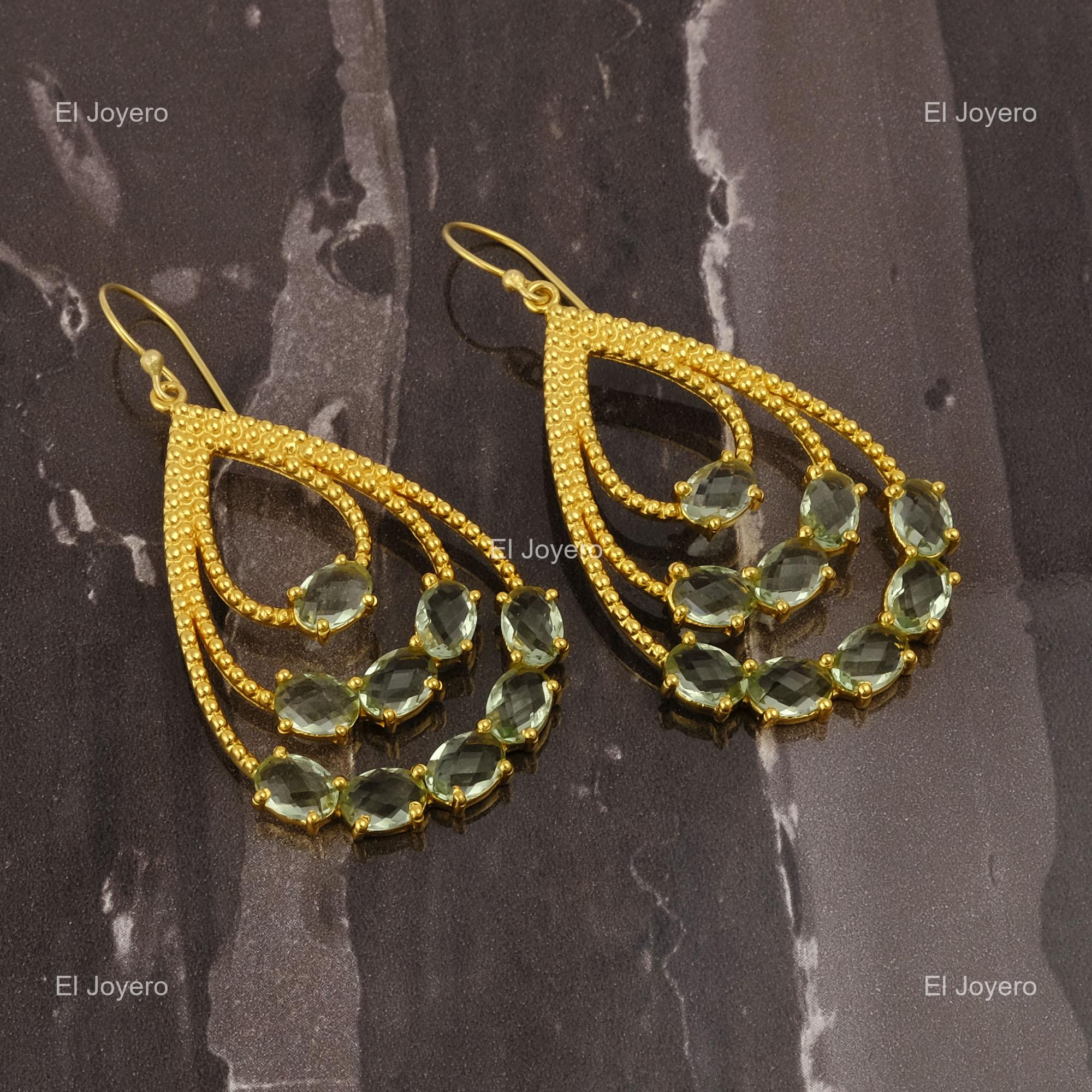 Apatite Stone Gold Plated Engagement Daughter Dangle Drop Prong Hook Earrings