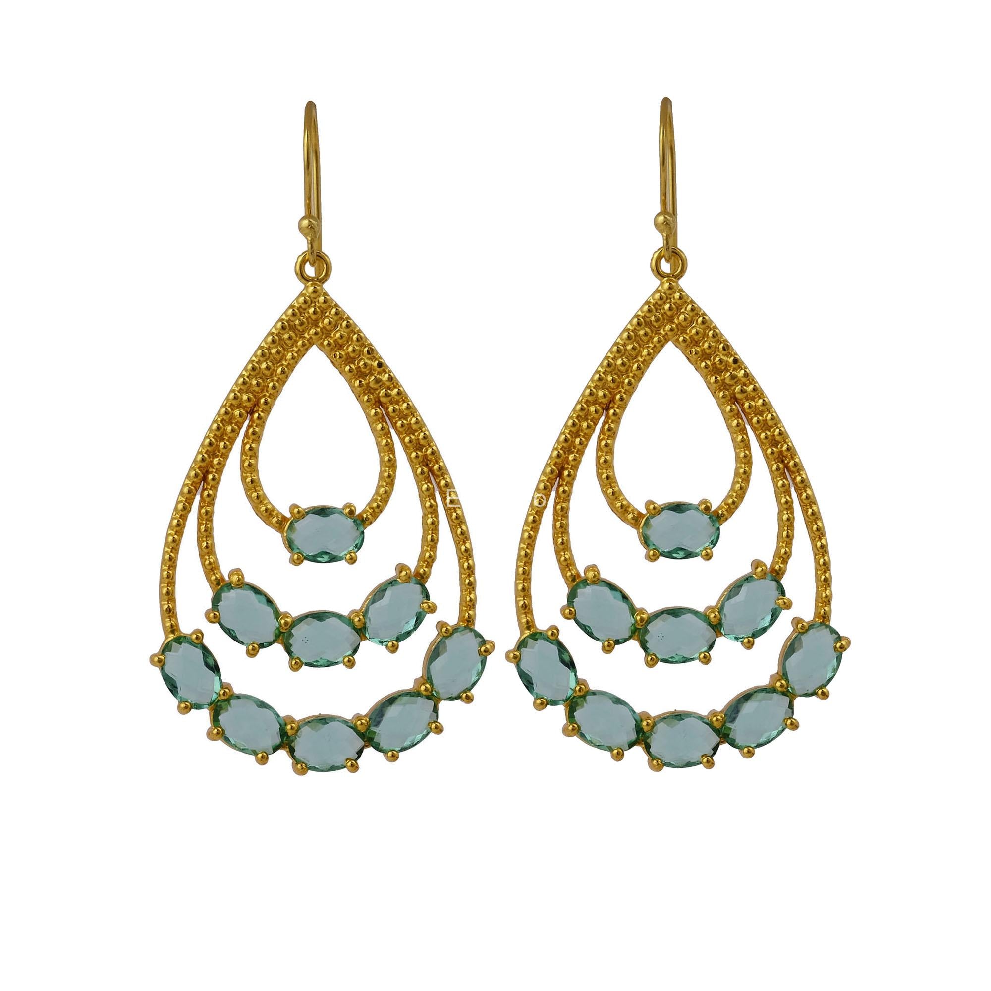 Apatite Stone Gold Plated Engagement Daughter Dangle Drop Prong Hook Earrings