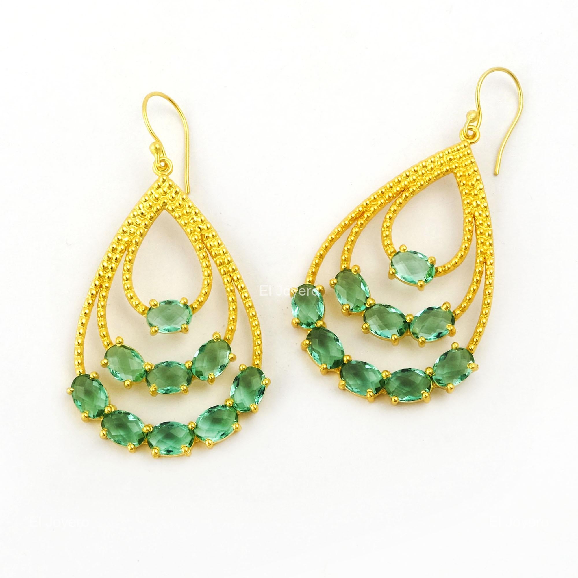 Apatite Stone Gold Plated Engagement Daughter Dangle Drop Prong Hook Earrings