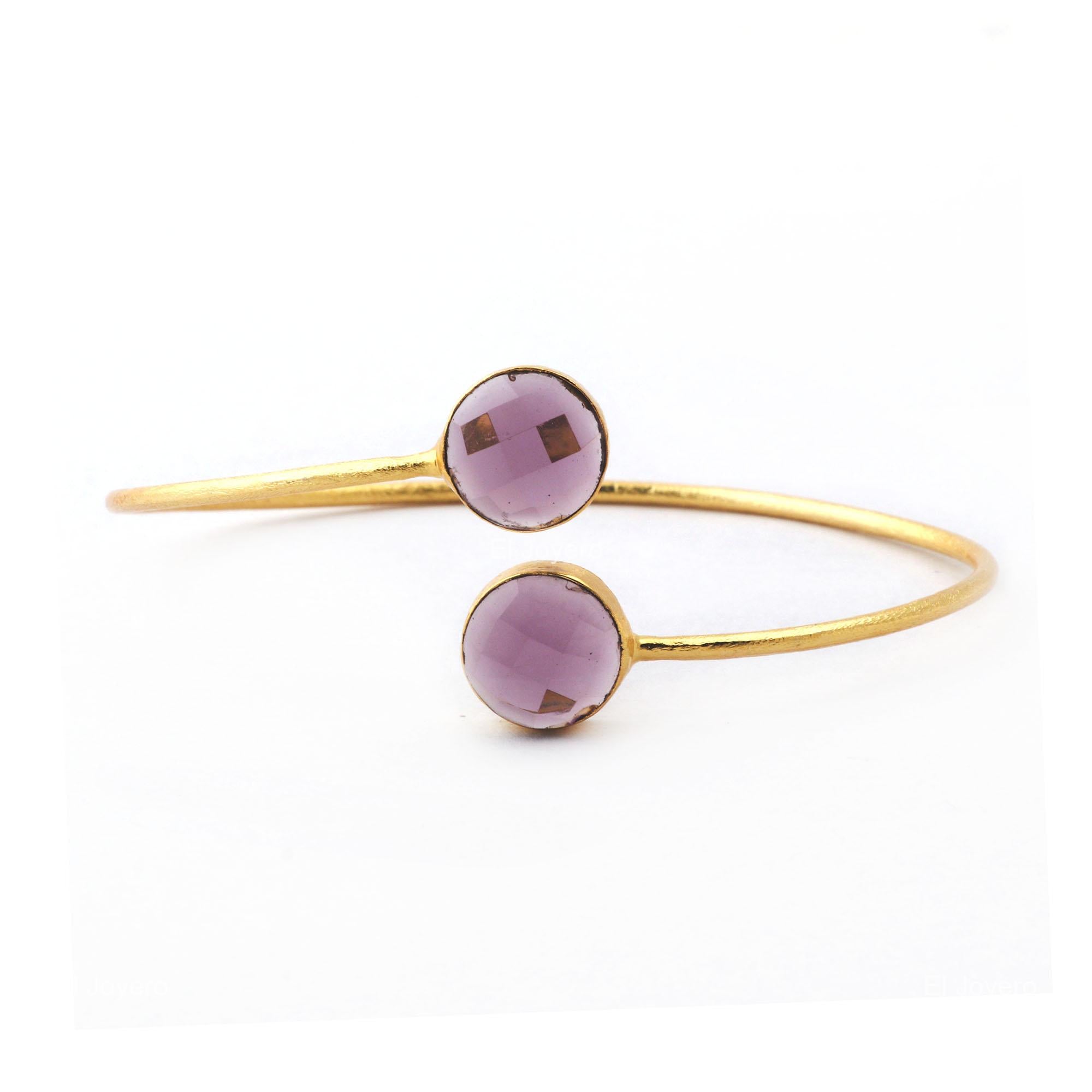 Purple Amethyst Stone Adjustable Statement Jewelry For Girls Boho Bangle Gold Finish