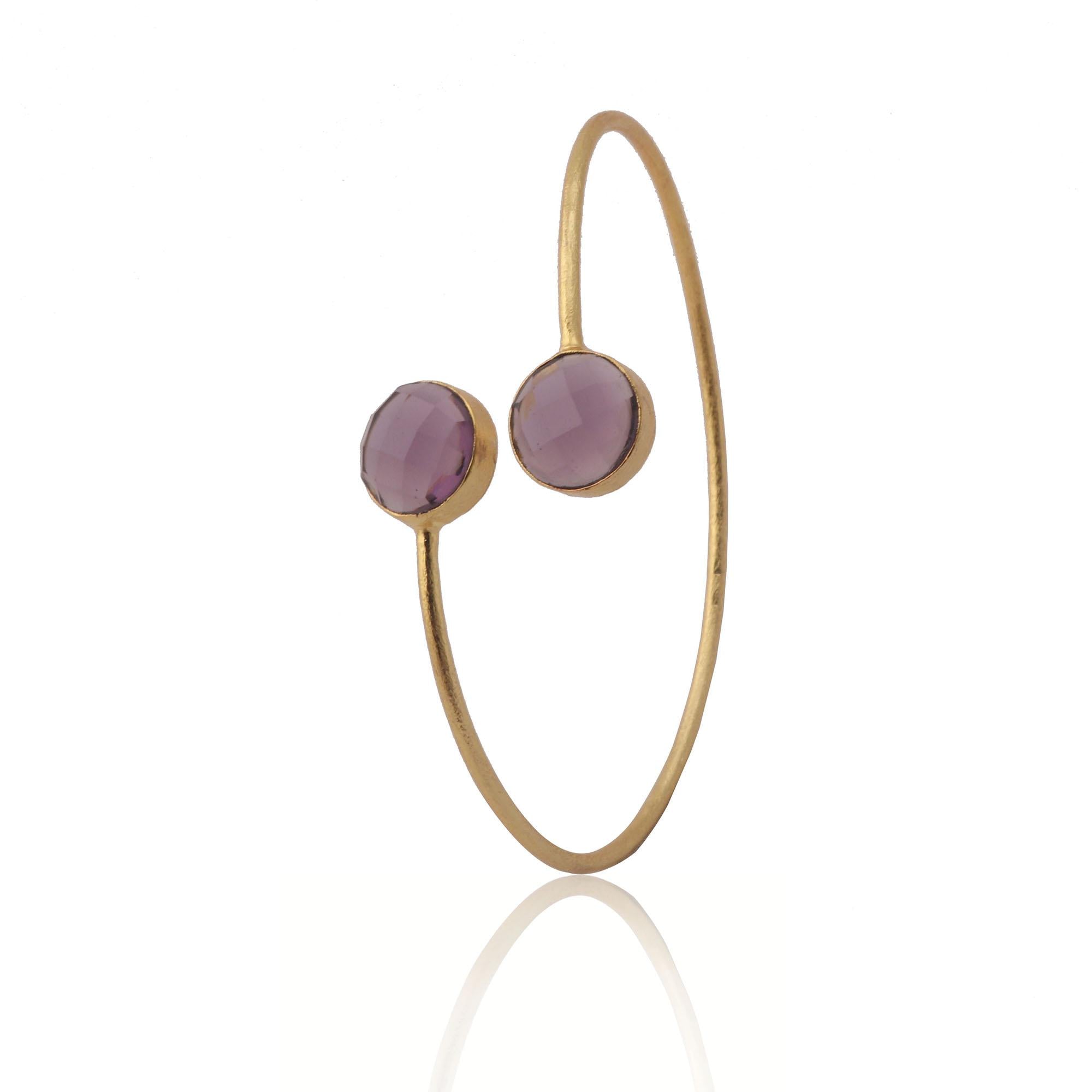 Purple Amethyst Stone Adjustable Statement Jewelry For Girls Boho Bangle Gold Finish