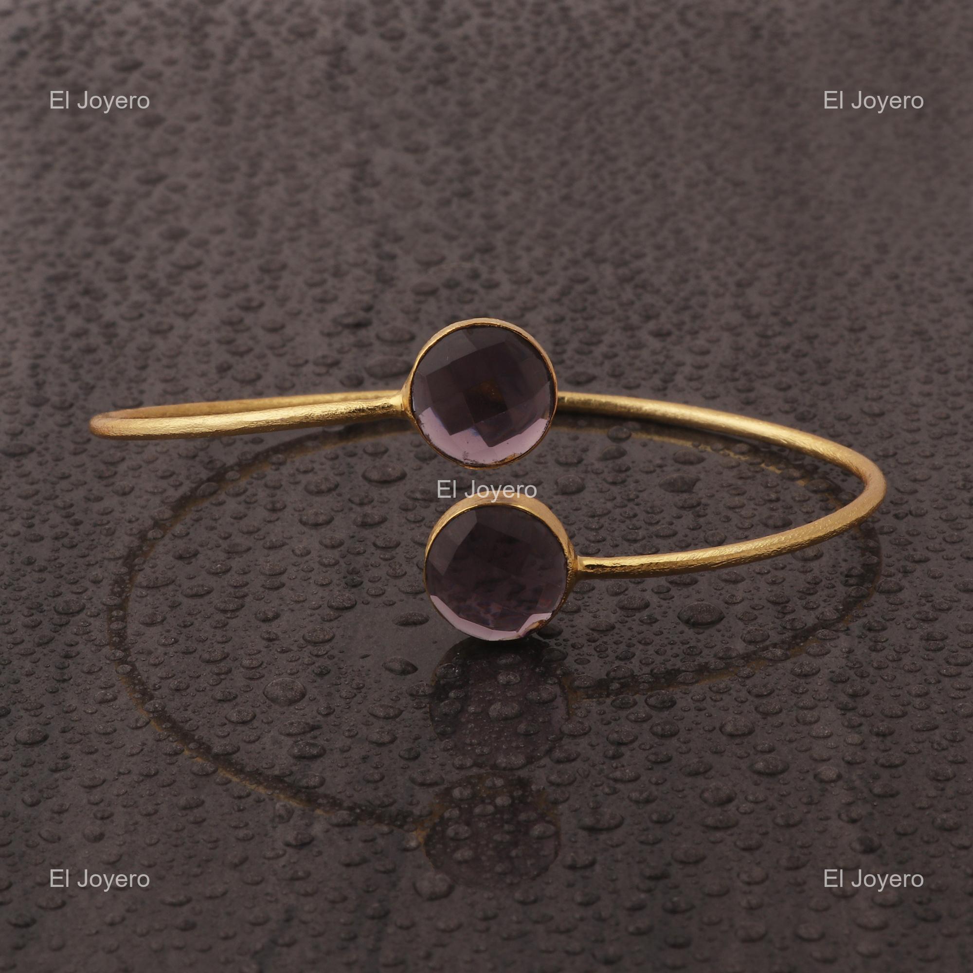 Purple Amethyst Stone Adjustable Statement Jewelry For Girls Boho Bangle Gold Finish