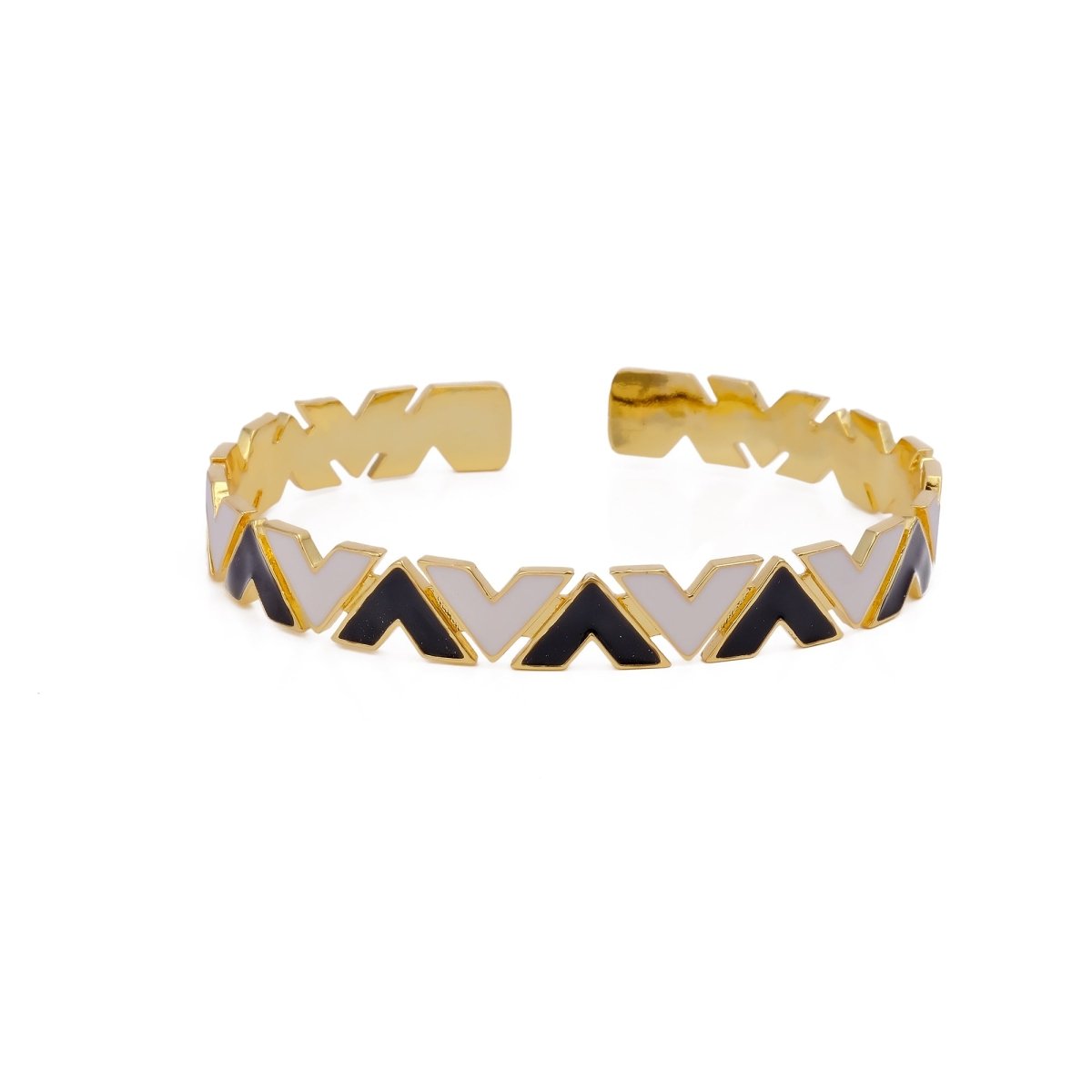 White And Black Enamel Bangle Adjustable Gold Plated Jewelry For Her