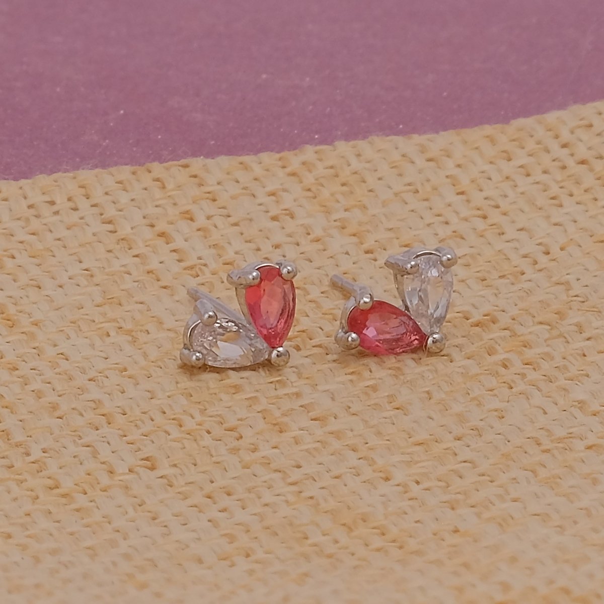 White and Pink CZ Gemstone Stud Earrings Aesthetic Heart Shape Earrings Silver Plated Jewelry