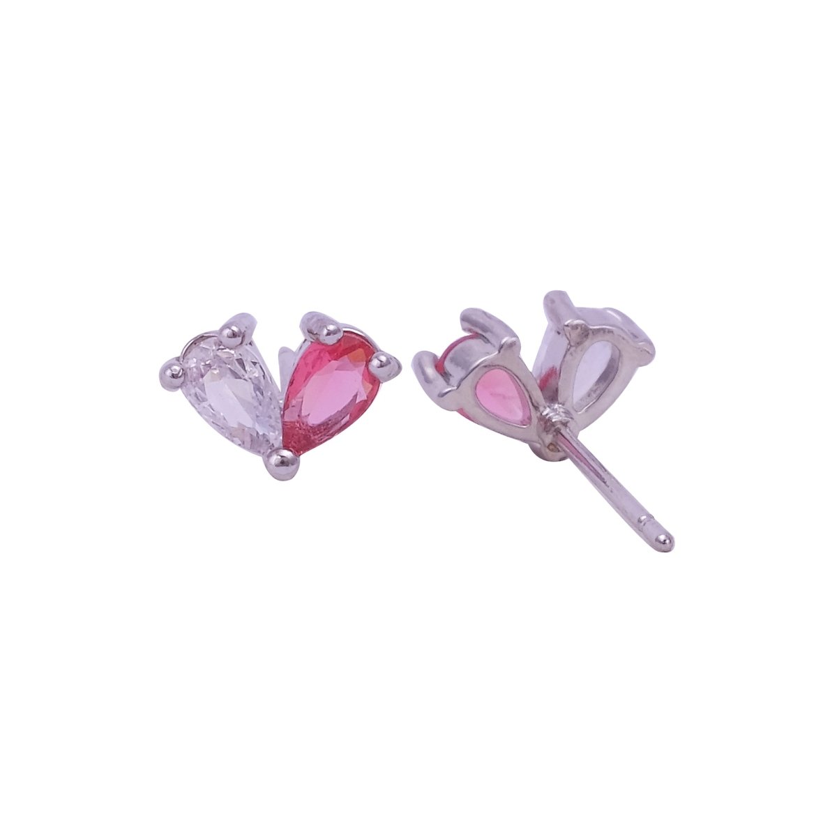 White and Pink CZ Gemstone Stud Earrings Aesthetic Heart Shape Earrings Silver Plated Jewelry