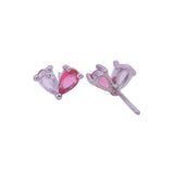 White and Pink CZ Gemstone Stud Earrings Aesthetic Heart Shape Earrings Silver Plated Jewelry