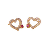 White and Red Cubic Zircon Gemstone Stud Earrings Elegant Heart Gold Plated Jewelry