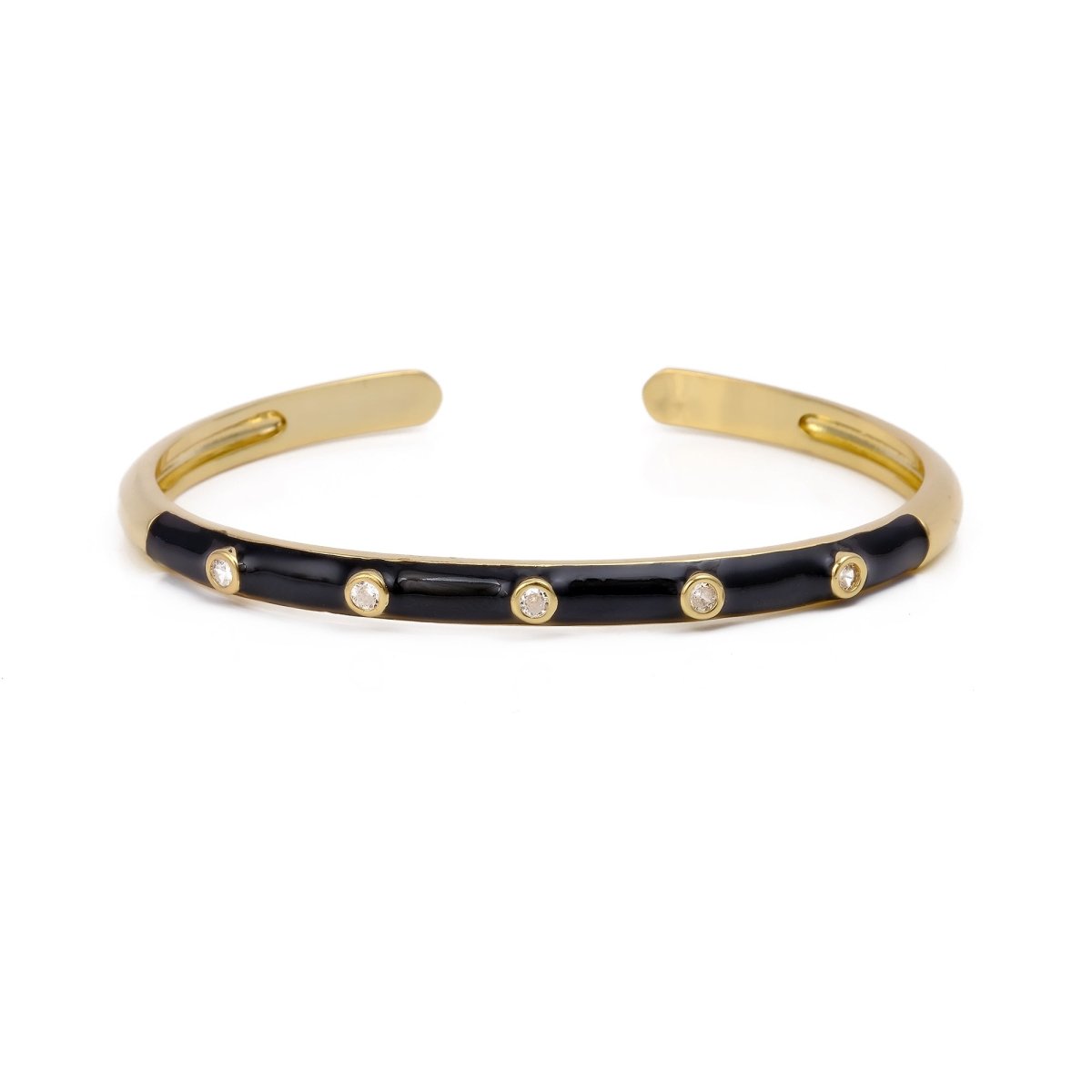 White Cubic Zircon Blue Enamel Bracelet Open Cuff Gold Plated Bangle