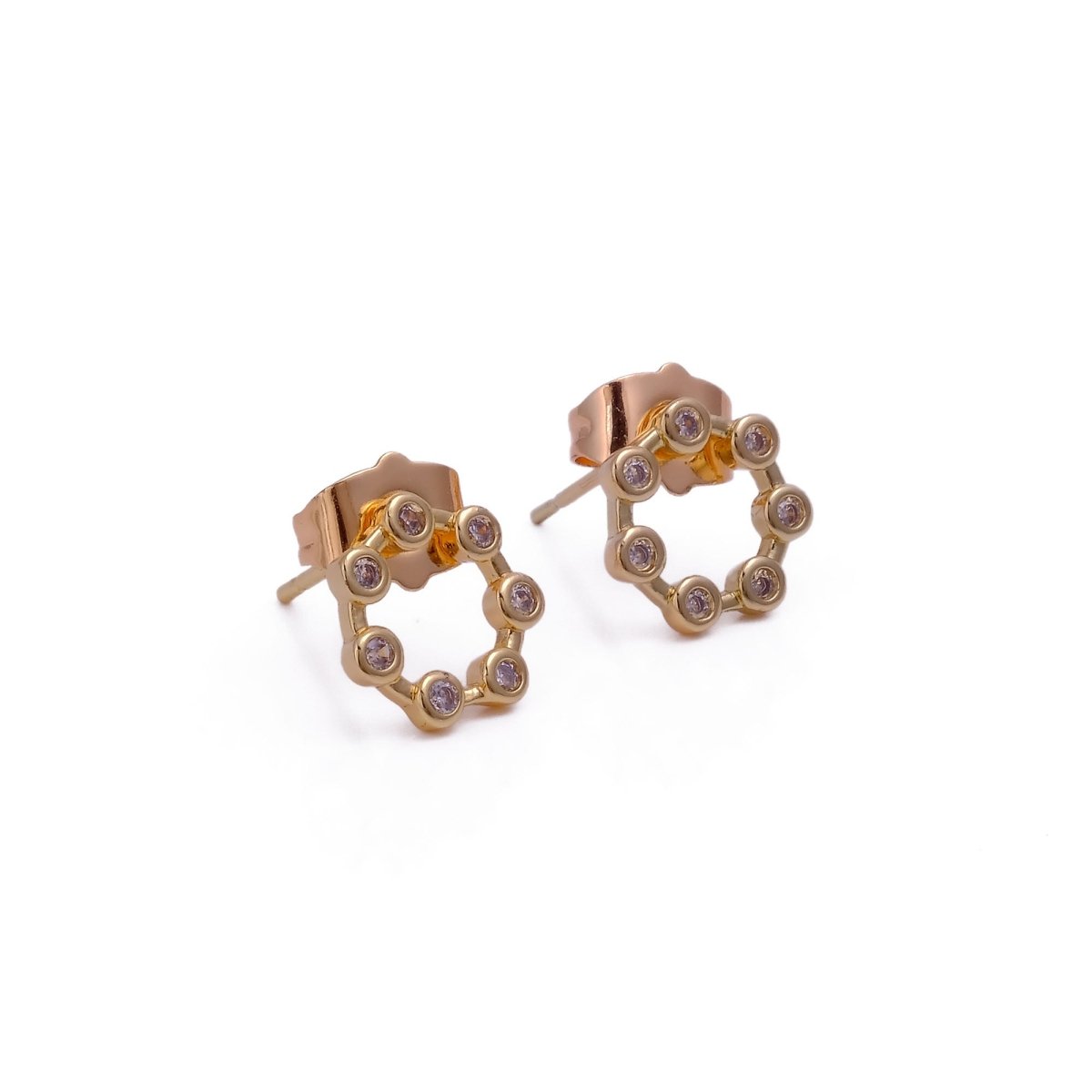 White Cubic Zircon Gemstone Stud Earrings Gold Plated Jewelry For Her