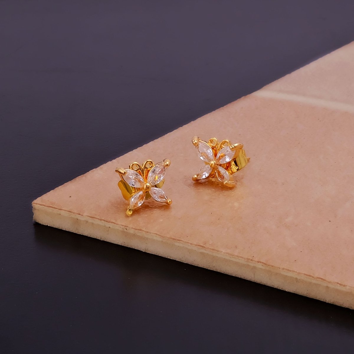 White Cubic Zircon Gemstone Stud Earrings Gold Plated Studs
