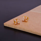 White Cubic Zircon Gemstone Stud Earrings Gold Plated Studs