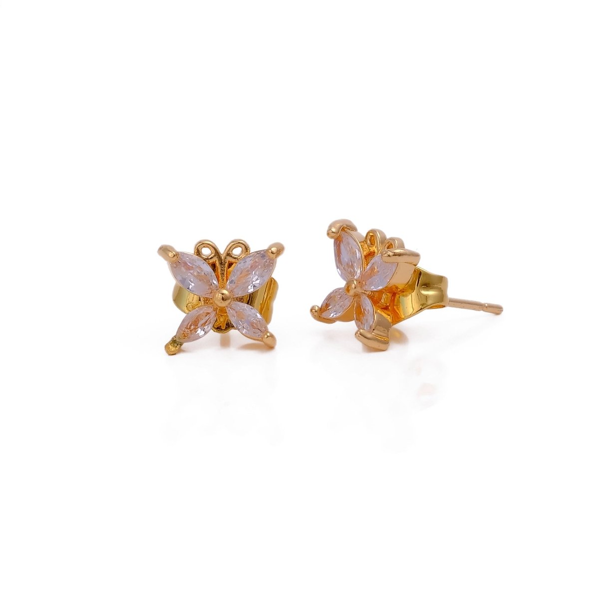 White Cubic Zircon Gemstone Stud Earrings Gold Plated Studs