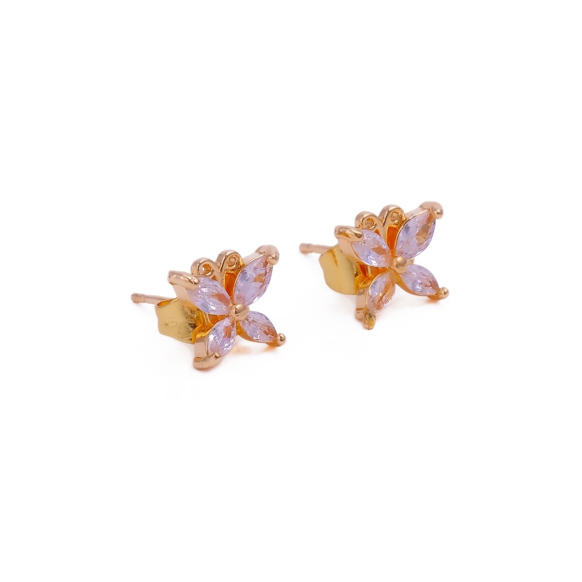 White Cubic Zircon Gemstone Stud Earrings Gold Plated Studs