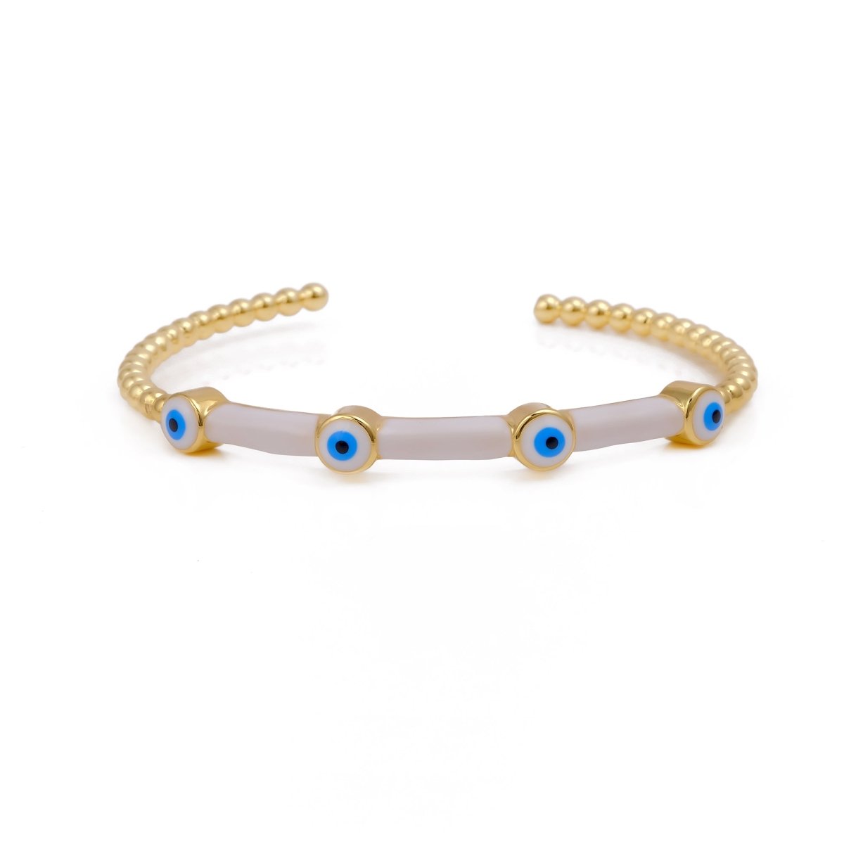 White Enamel Evil Eye Bangle Adjustable Open Cuff Bangle Gold Plated Jewelry