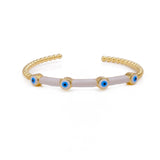White Enamel Evil Eye Bangle Adjustable Open Cuff Bangle Gold Plated Jewelry