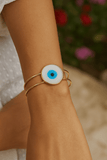 White Enameled Evil Eye Bangle Aesthetic Adjustable Gold Plated Jewelry