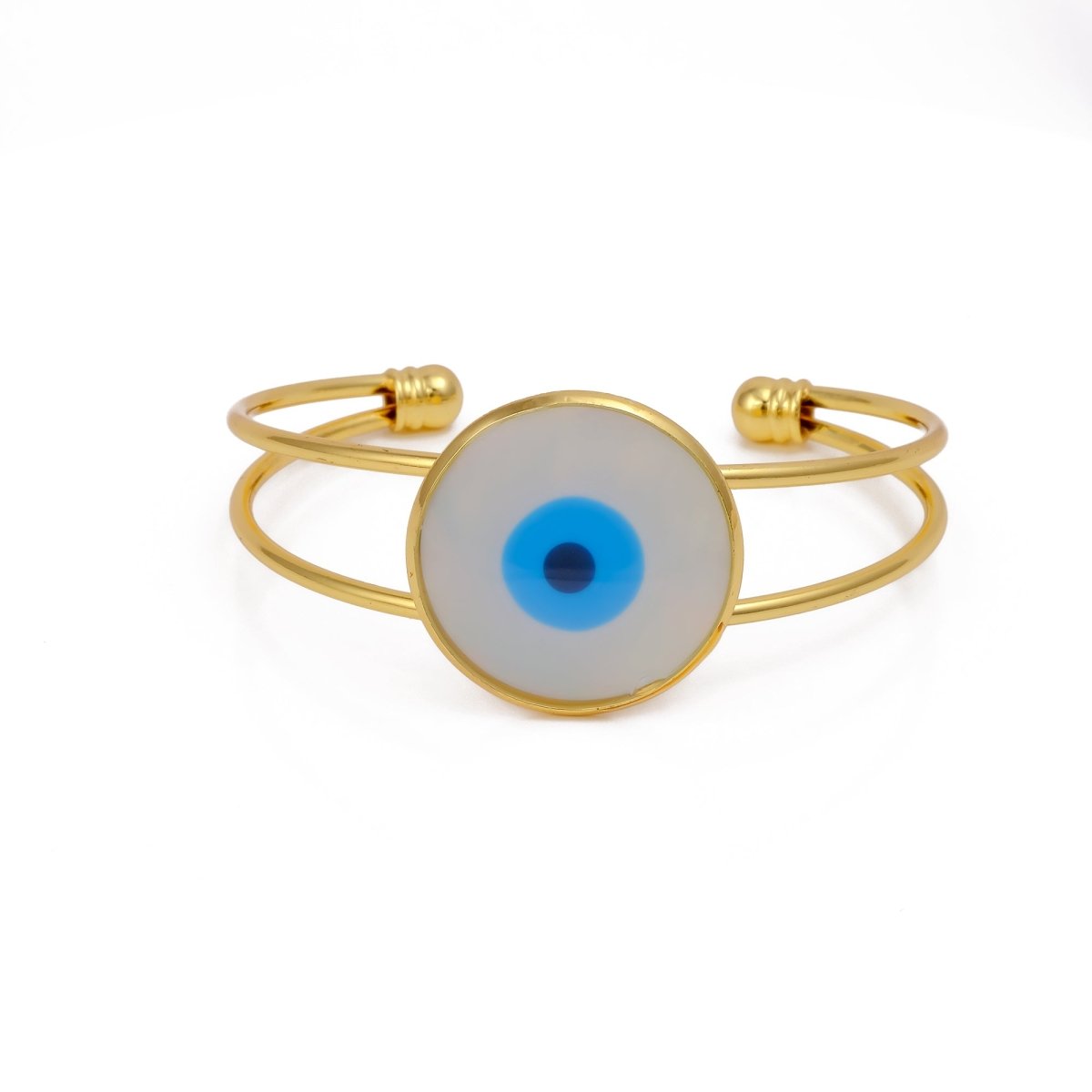 White Enameled Evil Eye Bangle Aesthetic Adjustable Gold Plated Jewelry