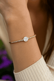 White Enameled With CZ Gemstone Bangle Adjustable Gold Plated Jewelry