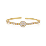 White Enameled With CZ Gemstone Bangle Adjustable Gold Plated Jewelry