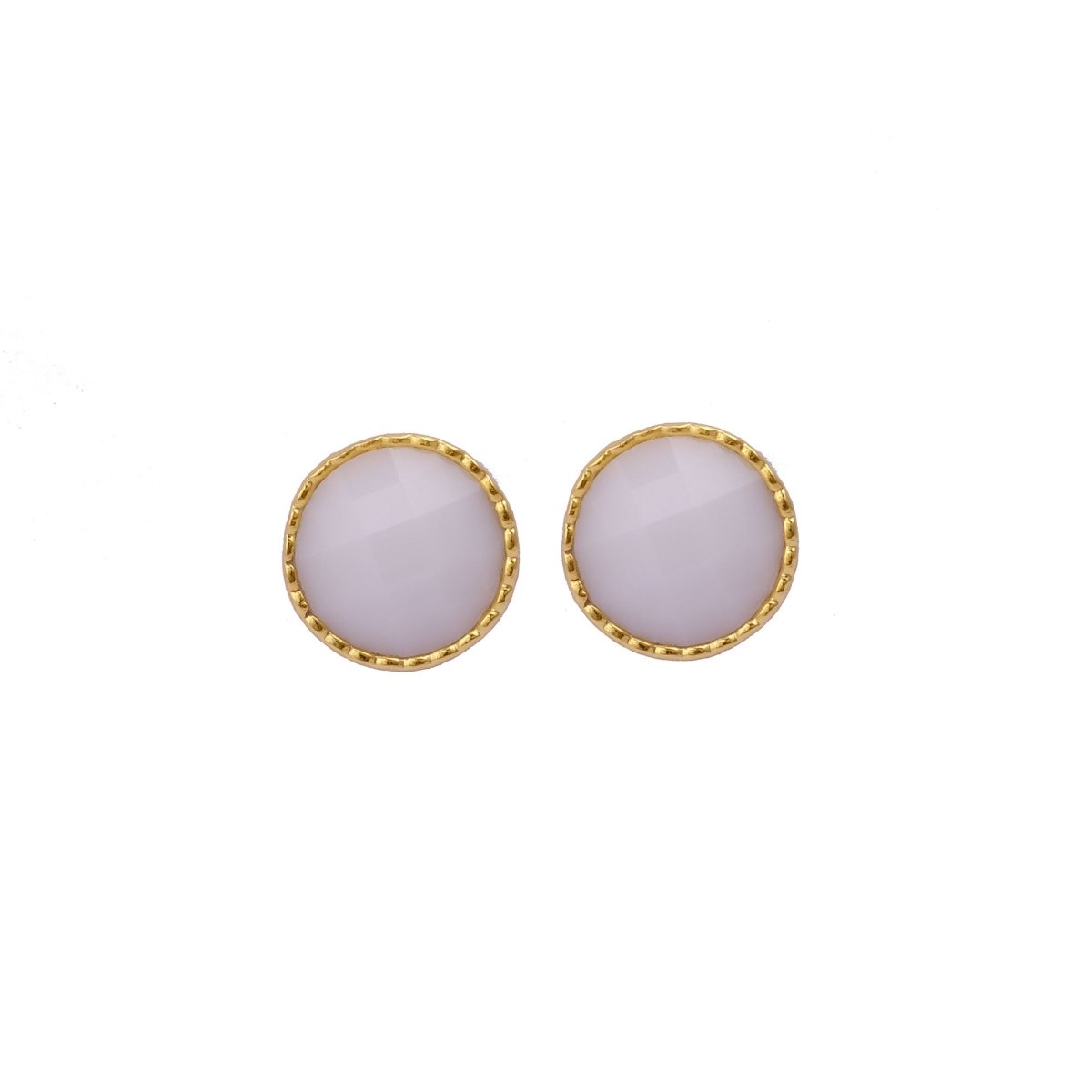 White Opalite Gemstone Earrings Studs, Round Shape Faceted Cut, Gemstone Studs Earrings