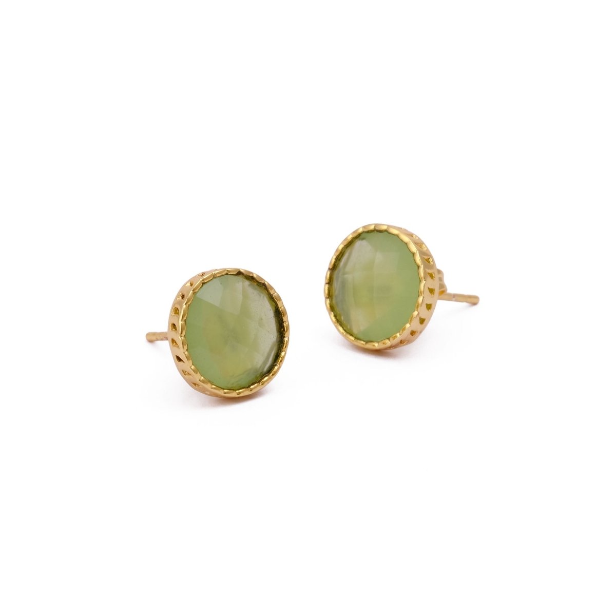White Opalite Gemstone Earrings Studs, Round Shape Faceted Cut, Gemstone Studs Earrings