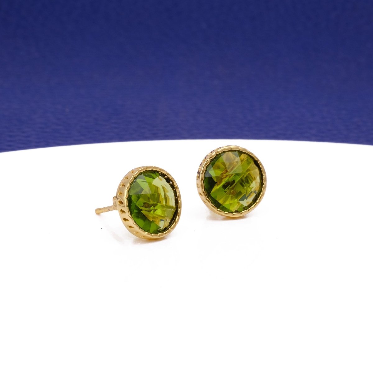 White Opalite Gemstone Earrings Studs, Round Shape Faceted Cut, Gemstone Studs Earrings Peridot