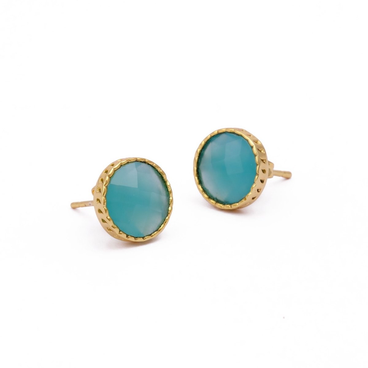 White Opalite Gemstone Earrings Studs, Round Shape Faceted Cut, Gemstone Studs Earrings