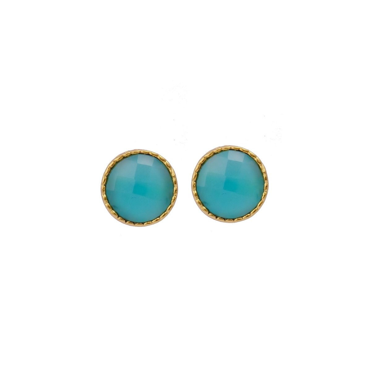 White Opalite Gemstone Earrings Studs, Round Shape Faceted Cut, Gemstone Studs Earrings