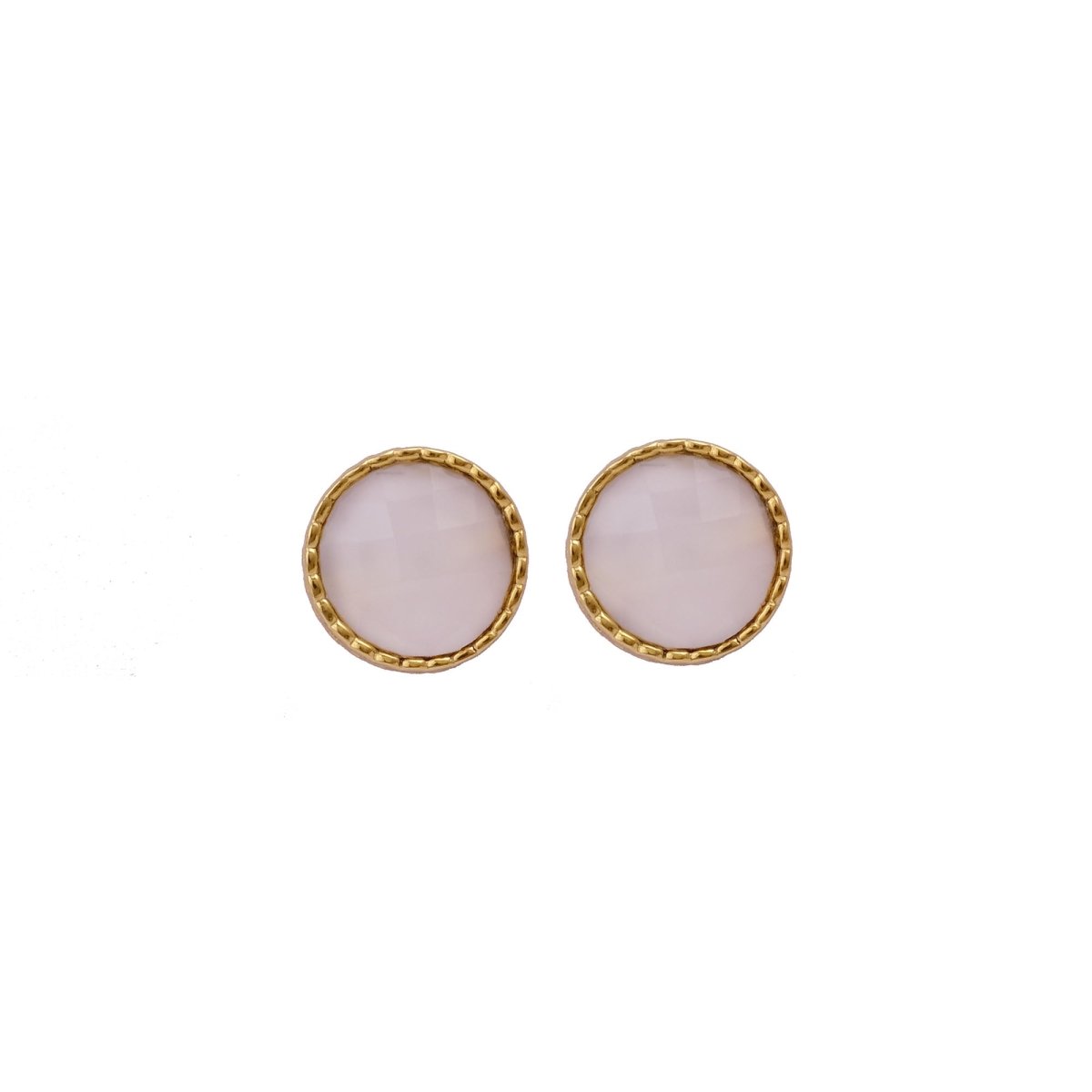 White Opalite Gemstone Earrings Studs, Round Shape Faceted Cut, Gemstone Studs Earrings