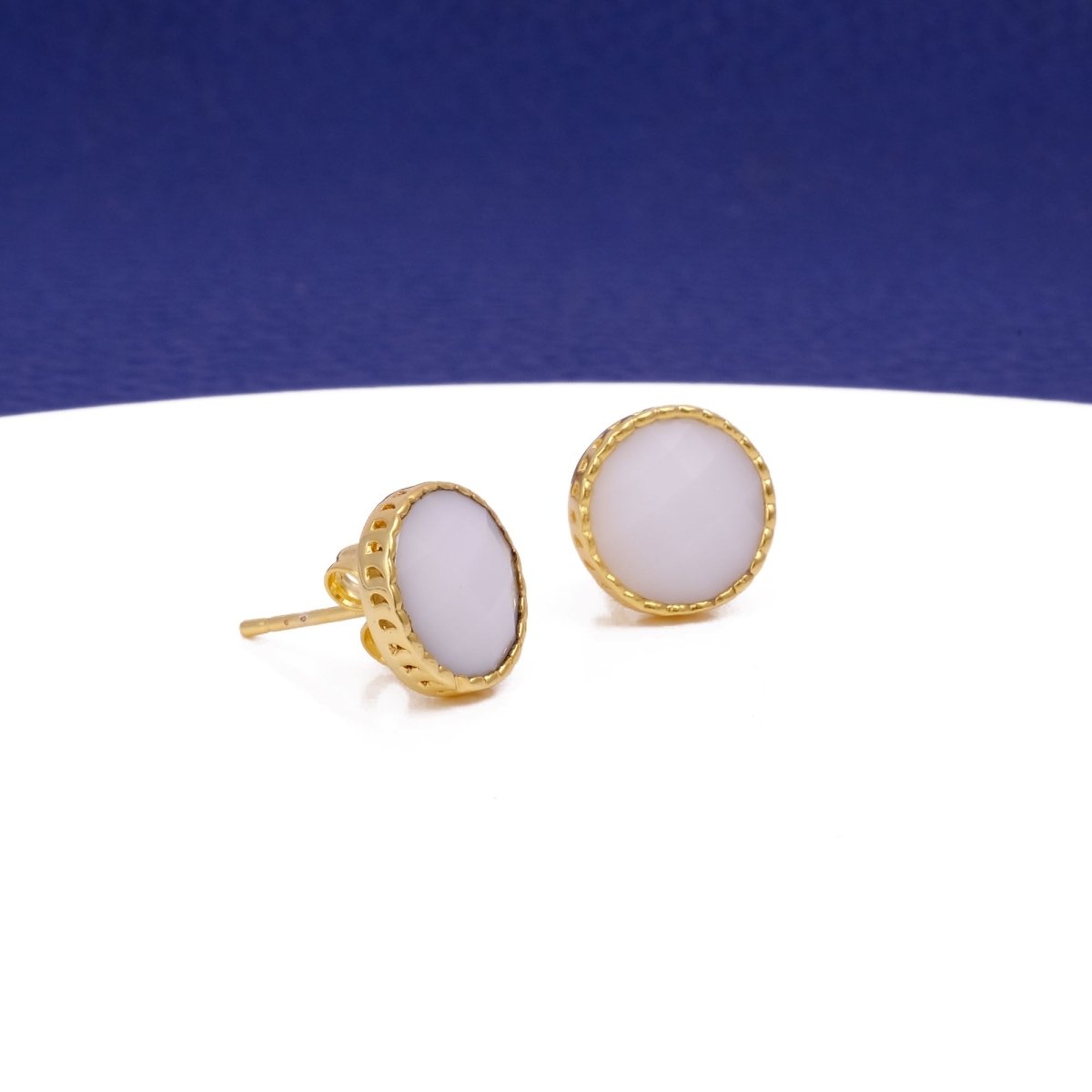 White Opalite Gemstone Earrings Studs, Round Shape Faceted Cut, Gemstone Studs Earrings